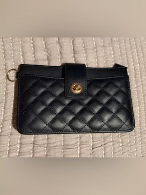 Quilted Black Leather Clutch Purse with Gold Clasp